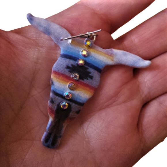 Large bull cow head Southwestern Western cow girl dangle earrings - Picture 2 of 8